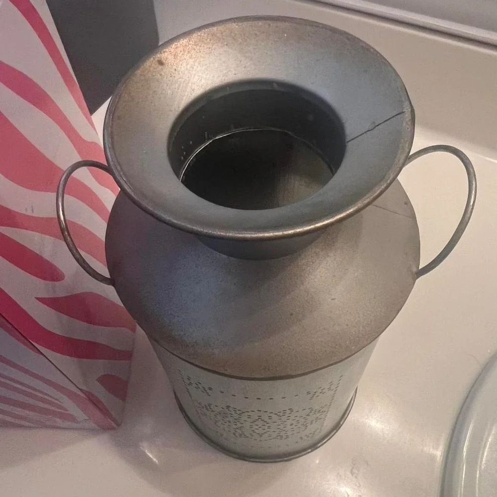 Pink Zebra silver milk can